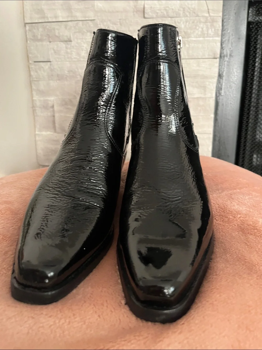 Donald J. Pliner Black Patent Ankle Boots for women size 7